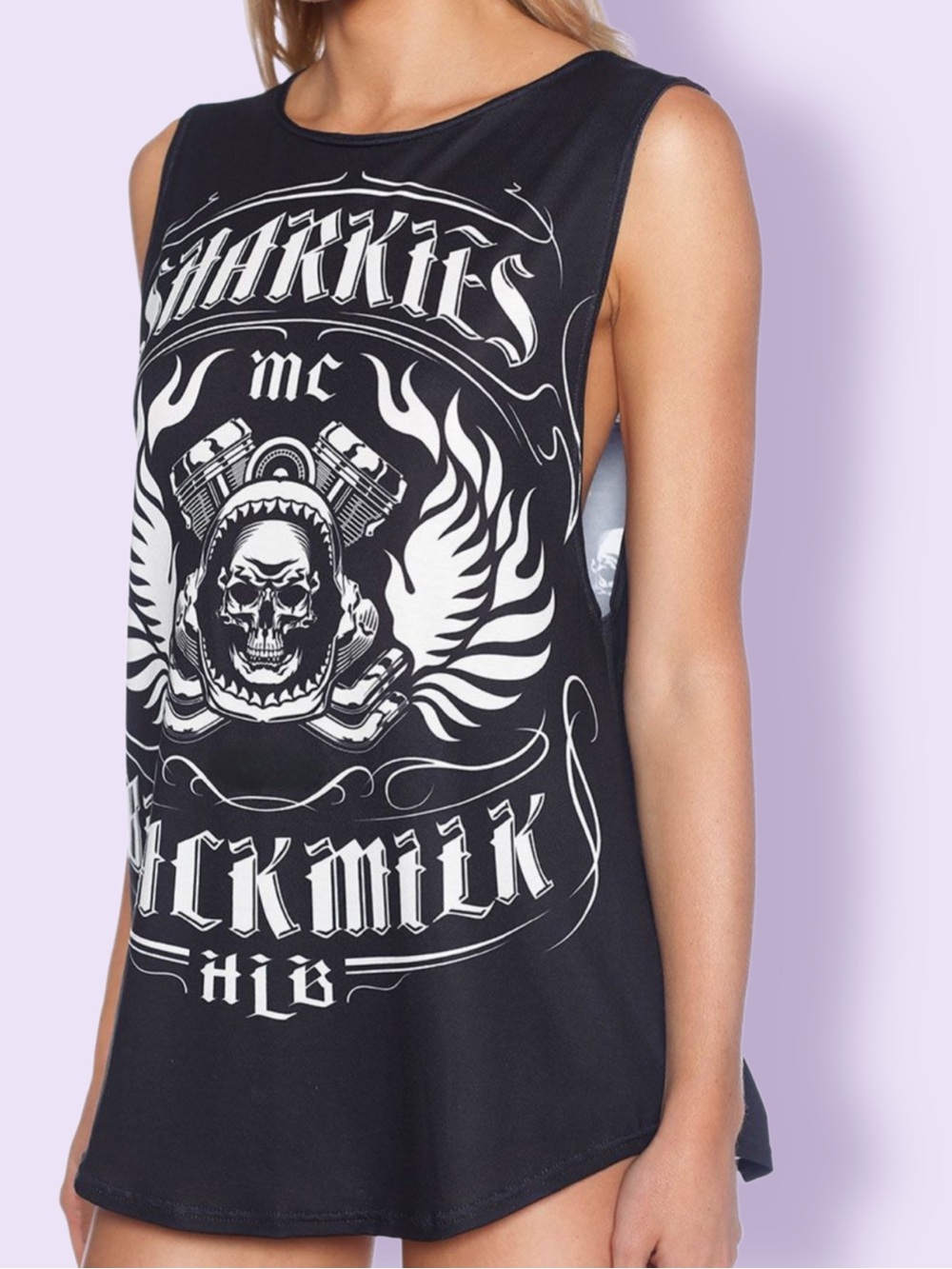 Blackmilk Sharkies MC Muscle Tee XXS XS Biker Graphic Oversized Tank Top